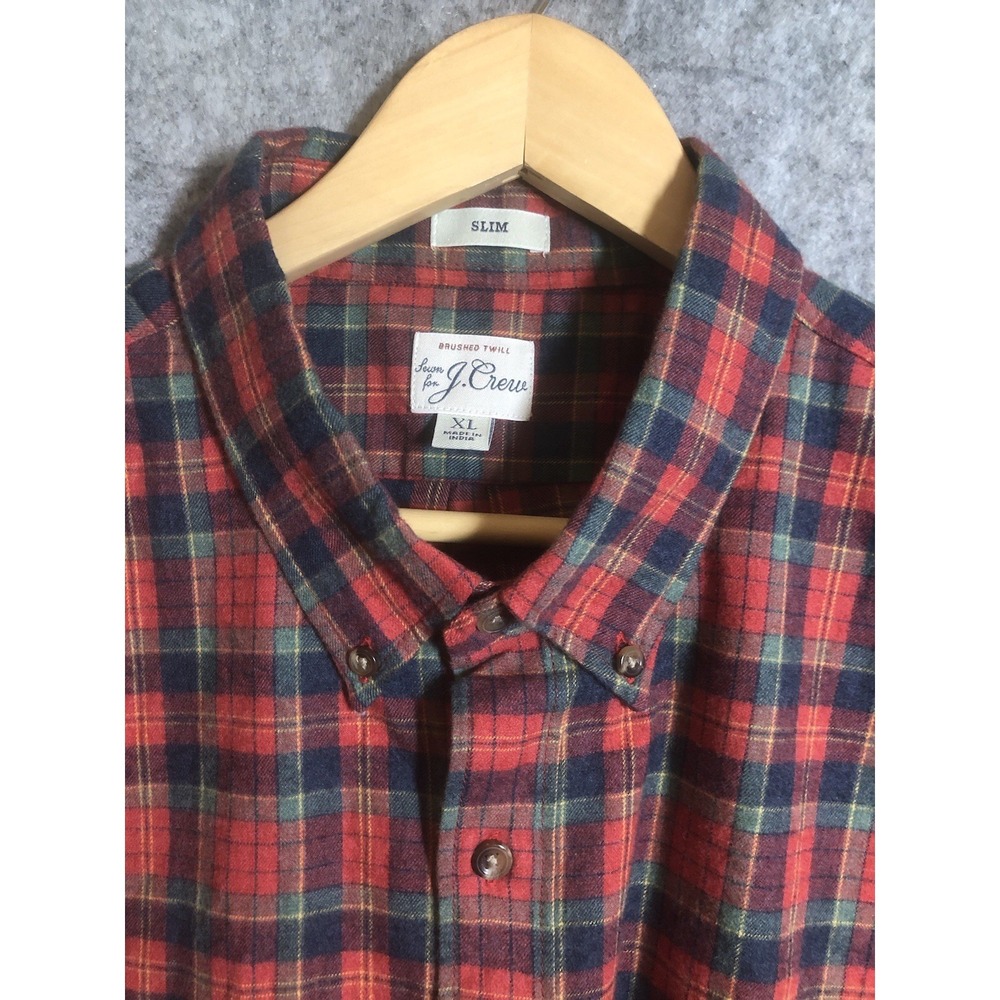 J.Crew Shirt Men XL Red Plaid Brushed Twill Slim Flannel Camp Hike Classic